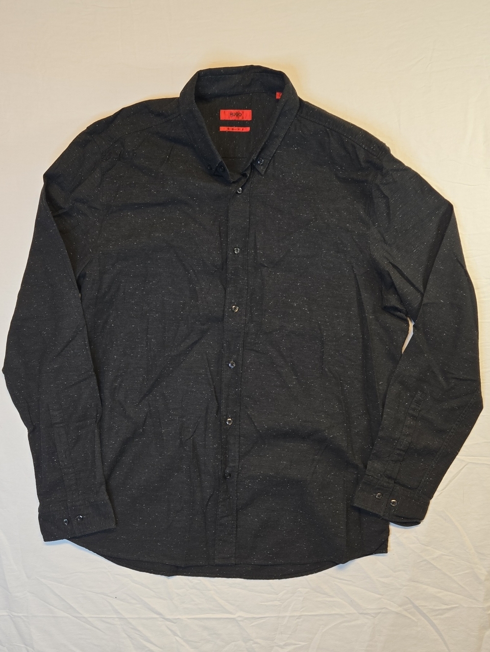 Hugo Boss Black & White Flecked Long Sleeve Button Down Casual Dress Shirt